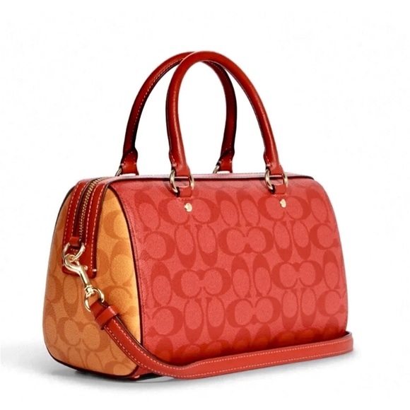 Coach Rowan Satchel Block Signature Canvas IM/Miami Red Multi NWT - Picture 2 of 7